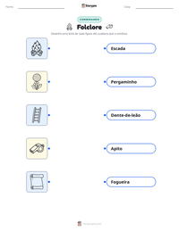 Prévia da folha de atividades imprimível Folclore