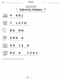 Podgląd drukowalnego arkusza ćwiczeń Dobranoc, księżycu
