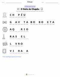 Prévia da folha de atividades imprimível O Gato de Chapéu (livro)