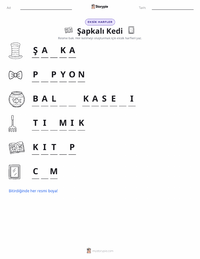 Şapkalı Kedi (kitap) yazdırılabilir çalışma sayfası önizlemesi