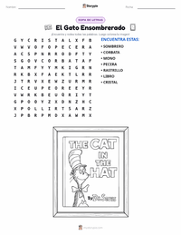 Vista previa de la hoja de trabajo imprimible de El Gato en el Sombrero (libro)