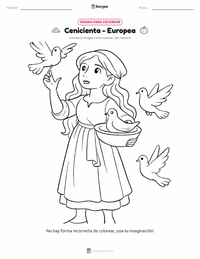 Página para colorear de Cenicienta - Europea para niños