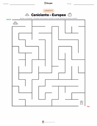 Vista previa de la hoja de trabajo imprimible de Cenicienta - Europea