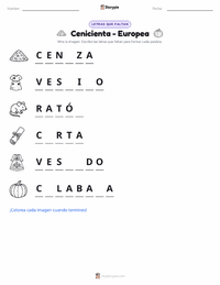Vista previa de la hoja de trabajo imprimible de Cenicienta - Europea