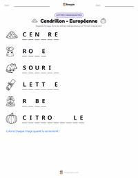 Aperçu de la feuille de travail imprimable Cendrillon - Européenne