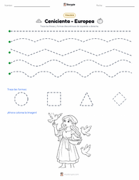 Vista previa de la hoja de trabajo imprimible de Cenicienta - Europea
