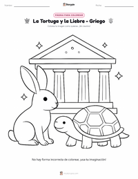 Página para colorear de La tortuga y la liebre - Griega para niños