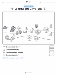 Aperçu de la feuille de travail imprimable La Tortue et le Lièvre - Grec
