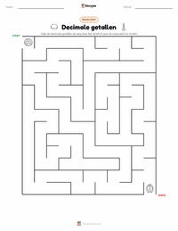 Decimaal afdrukbare werkblad voorbeeld