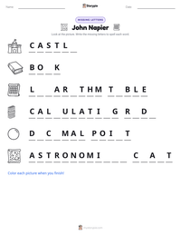 John Napier printable worksheet preview