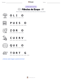 Vista previa de la hoja de trabajo imprimible de Fábulas de Esopo