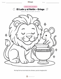 Página para colorear de El león y el ratón - Griego para niños