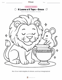 Pagina da colorare di Il Leone e il Topo - Greco per bambini