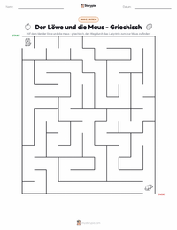 Der Löwe und die Maus - Griechisch druckbare Arbeitsblatt Vorschau