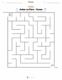 Aslan ve Fare - Yunan yazdırılabilir çalışma sayfası önizlemesi