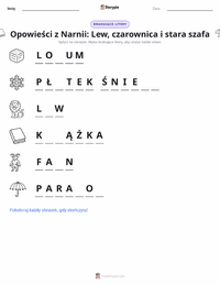 Podgląd drukowalnego arkusza ćwiczeń Lew, czarownica i stara szafa (powieść)