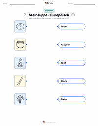 Steinsuppe - Europäisch druckbare Arbeitsblatt für Kinder