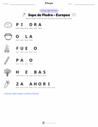 Vista previa de la hoja de trabajo imprimible de Sopa de piedra - Europea