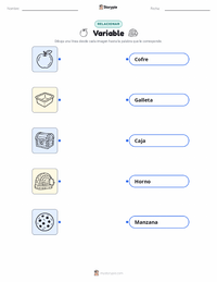 Hoja de trabajo imprimible de Variable para niños