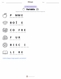 Aperçu de la feuille de travail imprimable Variable
