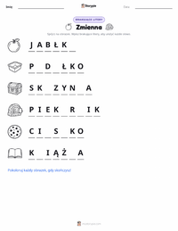 Podgląd drukowalnego arkusza ćwiczeń Zmienna