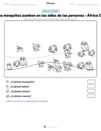 Vista previa de la hoja de trabajo imprimible de Por qué los mosquitos zumban en los oídos de la gente - África Occidental