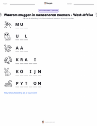 Waarom muggen in de oren van mensen zoemen - West-Afrikaans afdrukbare werkblad voorbeeld