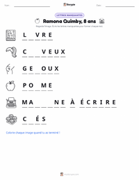 Aperçu de la feuille de travail imprimable Ramona Quimby, 8 ans (roman)