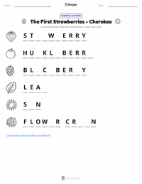 The First Strawberries - Cherokee printable worksheet preview