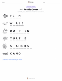 Pacific Ocean printable worksheet preview