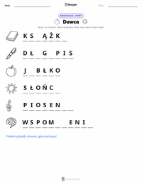 Podgląd drukowalnego arkusza ćwiczeń Dawca (powieść)
