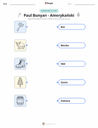 Drukowalny arkusz ćwiczeń Paul Bunyan - Amerykański dla dzieci