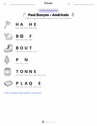 Aperçu de la feuille de travail imprimable Paul Bunyan - Américain