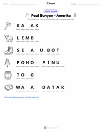 Prabaca lembar kerja cetak Paul Bunyan - Amerika
