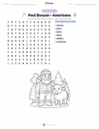 Vista previa de la hoja de trabajo imprimible de Paul Bunyan - Americano