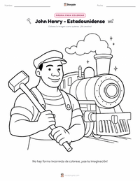 Vista previa de la hoja de trabajo imprimible de John Henry - Estadounidense