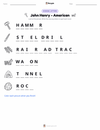 John Henry - American printable worksheet preview