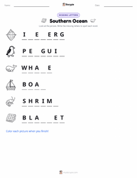 Southern Ocean printable worksheet preview