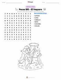 Vista previa de la hoja de trabajo imprimible de Pecos Bill - Estadounidense