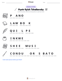 Pyotr Ilyich Tchaikovsky printable worksheet preview