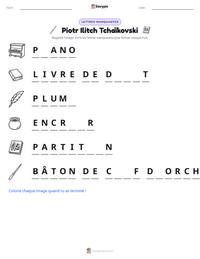 Aperçu de la feuille de travail imprimable Piotr Ilitch Tchaïkovski