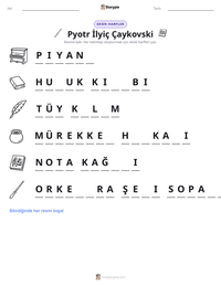 Pyotr İlyiç Çaykovski yazdırılabilir çalışma sayfası önizlemesi