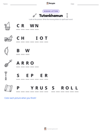 Tutankhamun printable worksheet preview