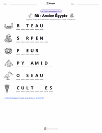 Aperçu de la feuille de travail imprimable Râ - Égypte ancienne