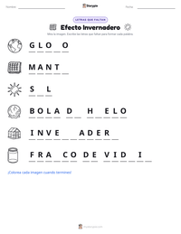 Vista previa de la hoja de trabajo imprimible de Efecto Invernadero