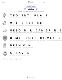 Maize printable worksheet preview