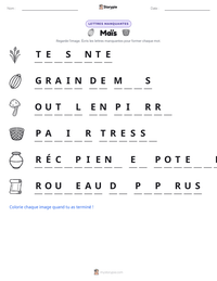 Aperçu de la feuille de travail imprimable Maïs
