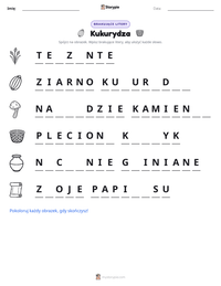 Podgląd drukowalnego arkusza ćwiczeń Kukurydza