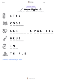 Maya Glyphs printable worksheet preview