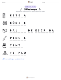 Vista previa de la hoja de trabajo imprimible de Glifos Mayas